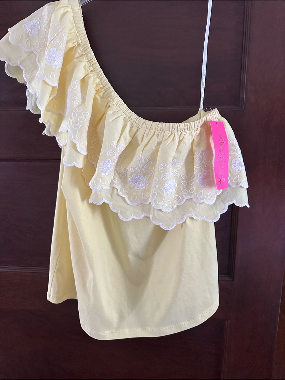 Lilly Pulitzer Yellow One-Shoulder Eyelet Ruffle Crop Top